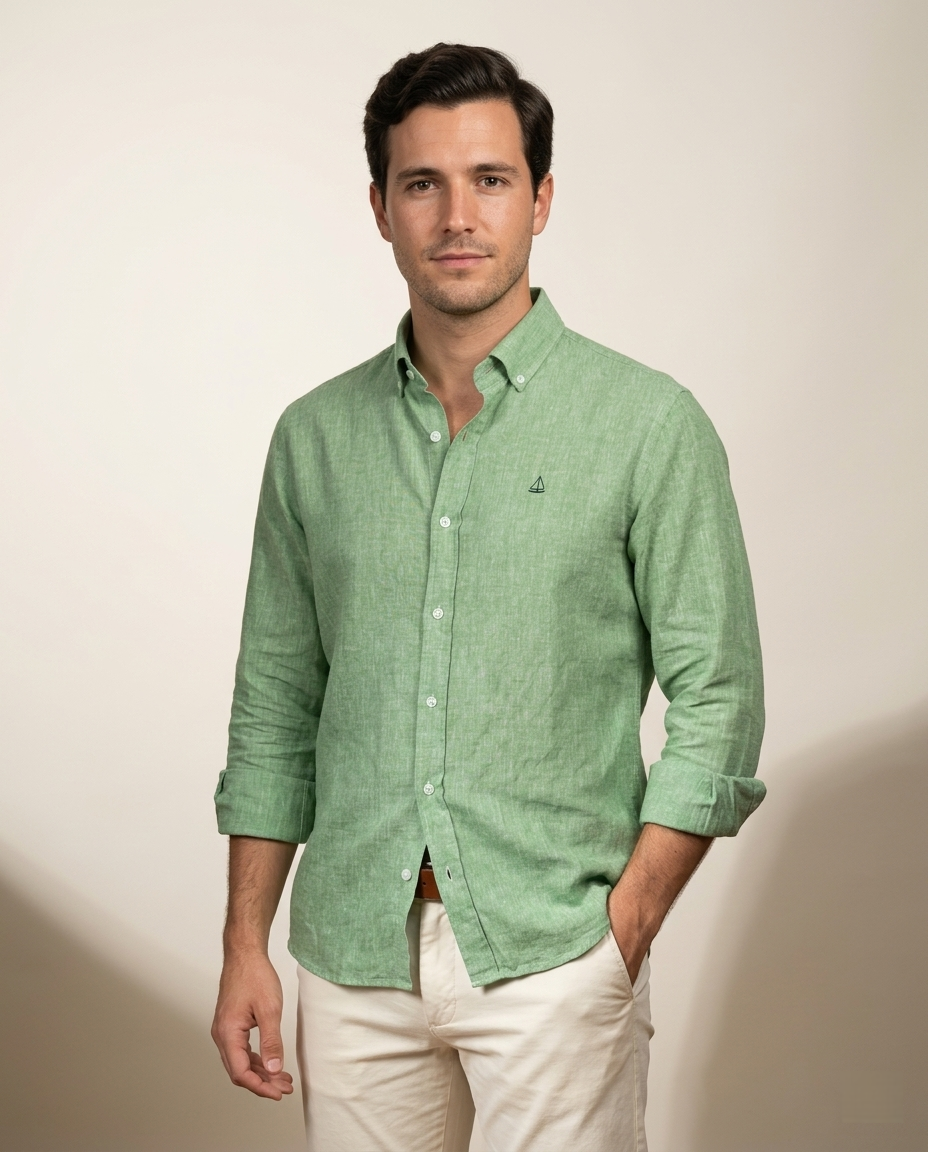 Camisa Verde Lino-Algodón