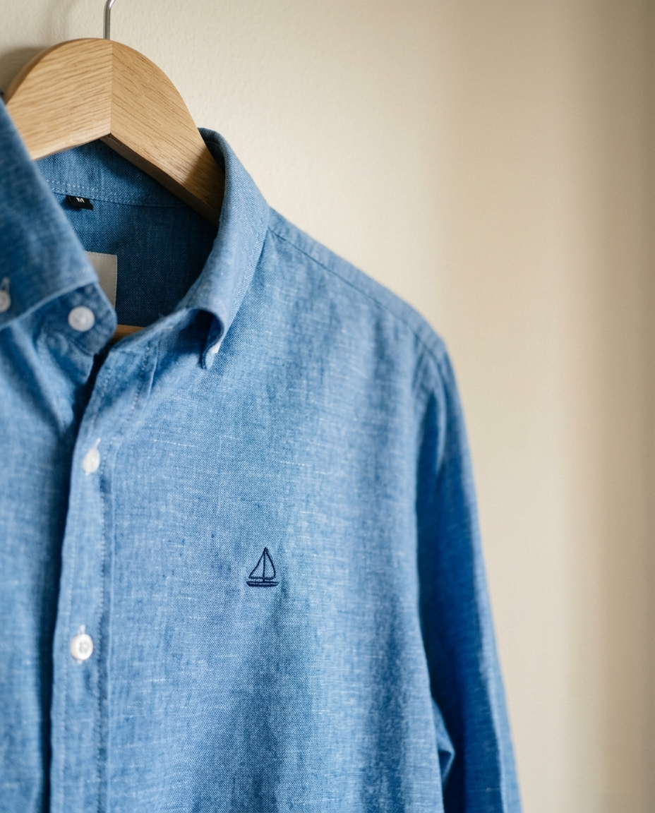 Camisa Azul Linho-Algodão