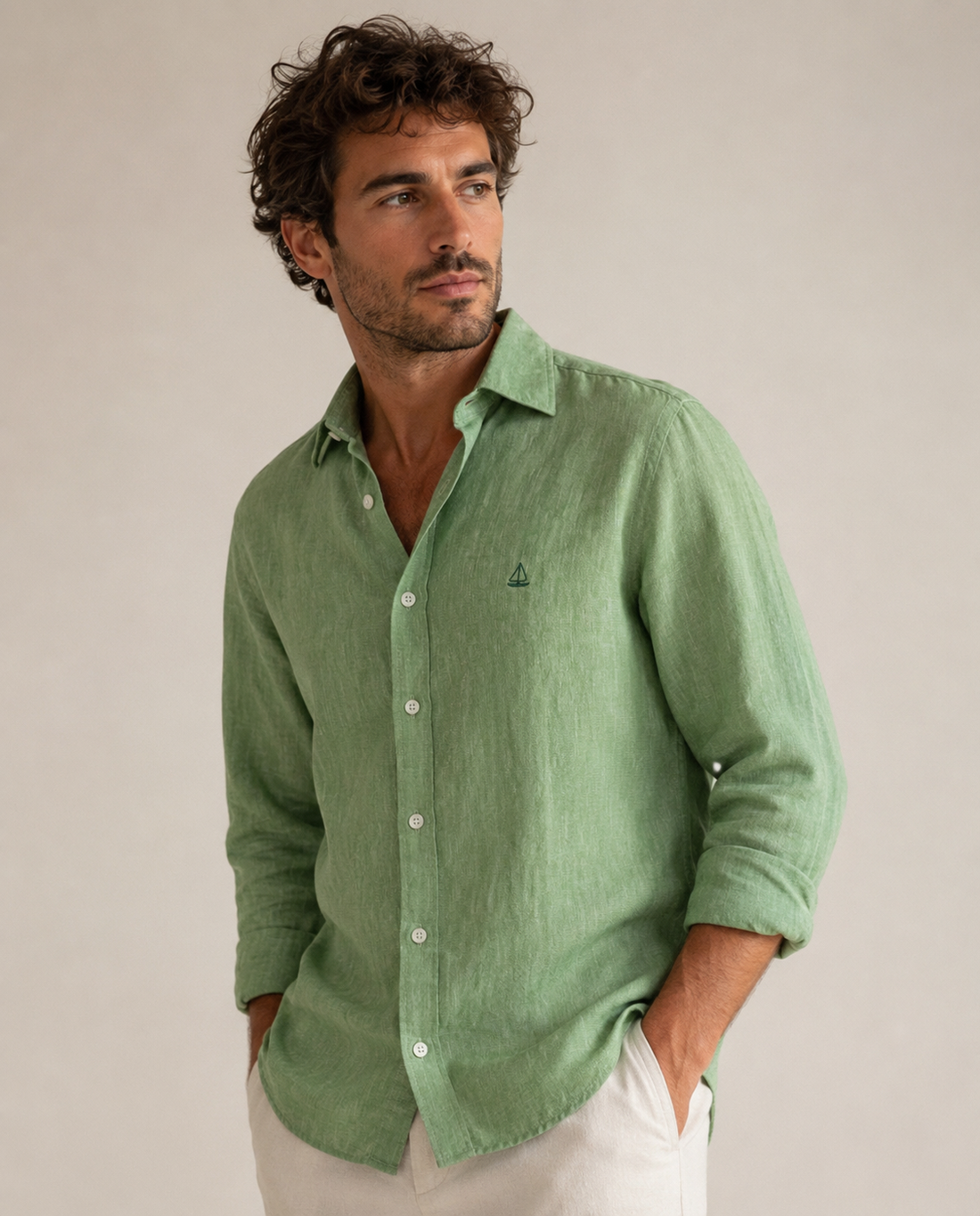 Camisa Verde Lino-Algodón