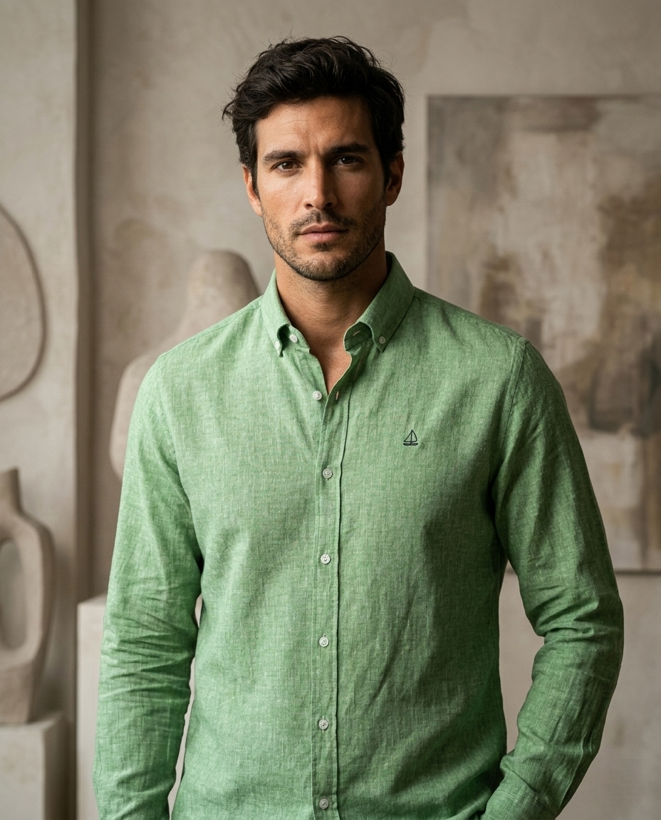 Camisa Verde Lino-Algodón